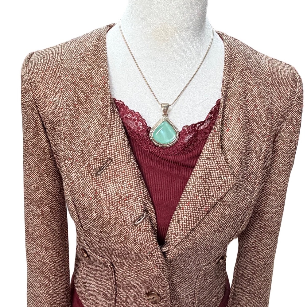 Vintage 70s Brown Tweed Blazer XS Tailored Jacket Medium Academia Office Career - Picture 10 of 13